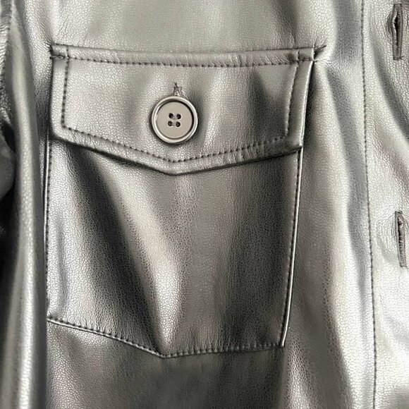 Time And Tru Ladies Black Faux Leather Jacket Style Shirt Button - Picture 4 of 6